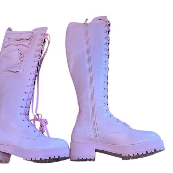 Current Mood Pink Knee High Obsidian Combat Boots - Picture 2 of 7
